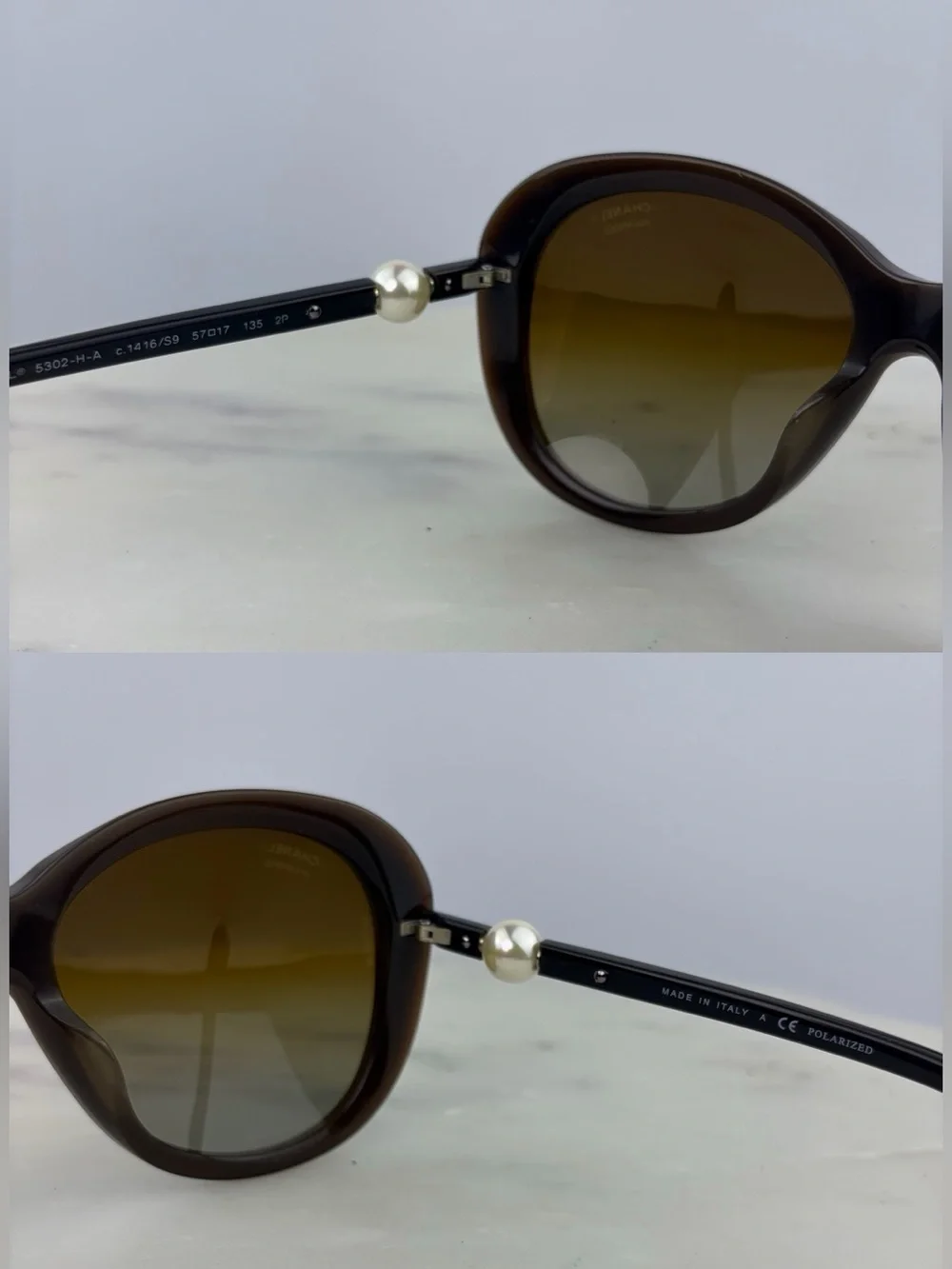 Vintage ~ Authentic CHANEL CC Pearl Polarized Sunglasses 5302-H-A ~ in Brown